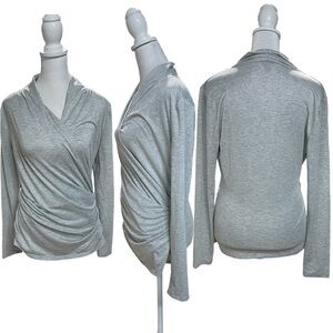 Ann Taylor Shimery Silver & Gray Long Sleeve Ruched Sides Wrap Knit Top Size M